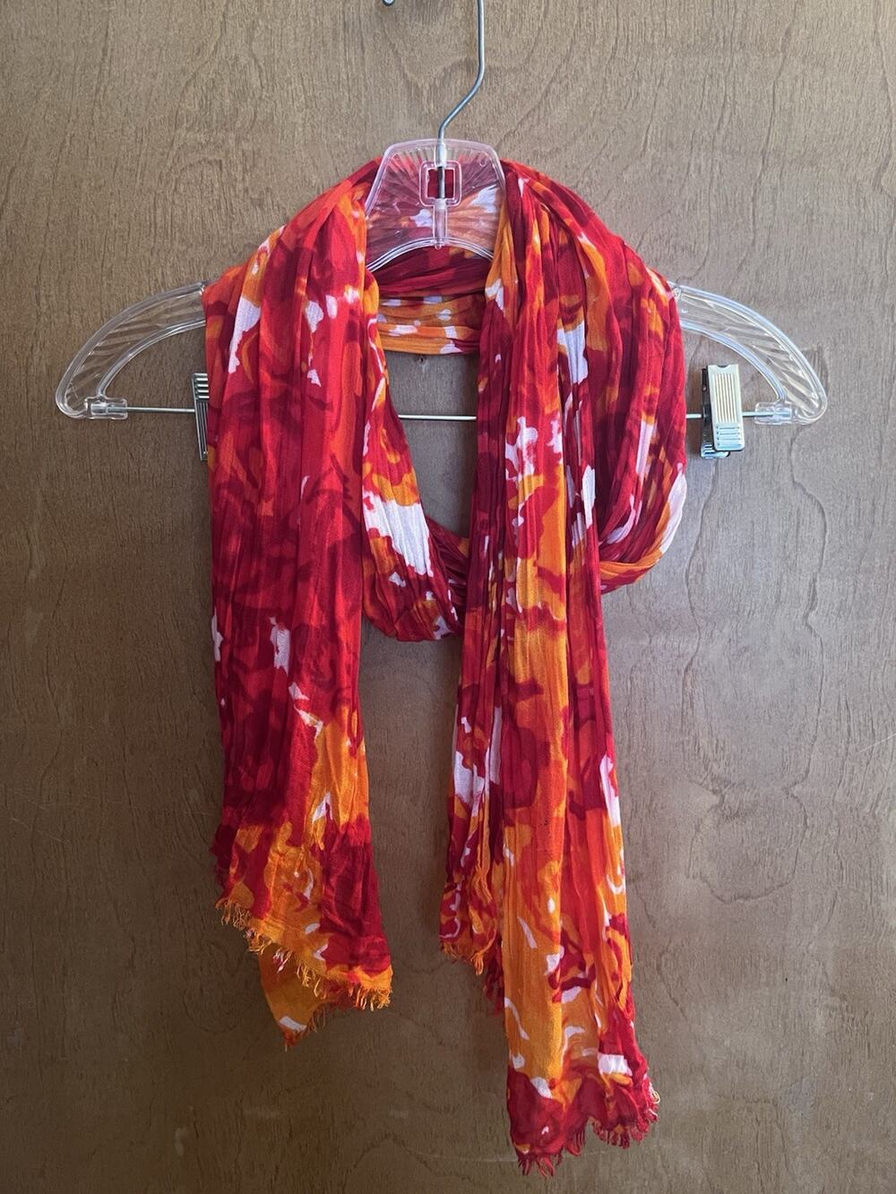 Luxurious Red Orange Scarf 68x18 Scrunched Soft Lightweight Wrap Career Casual